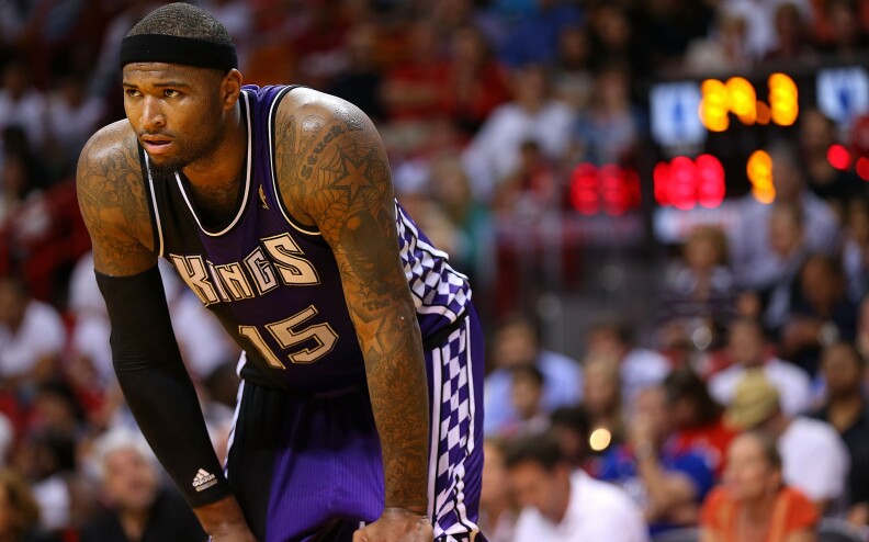 DeMarcus Cousins #15 of the Sacramento Kings looks on during a game against the Miami Heat at American Airlines Arena on February 26, 2013 in Miami, Florida.   
