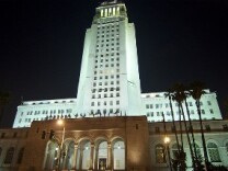 LA City Hall at night.