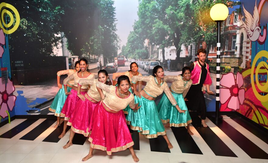 The Nachle SF Dance company perform a Bollywood-style dance at Madame Tussaud's Wax Museum in San Francisco, California on October 6, 2016.
