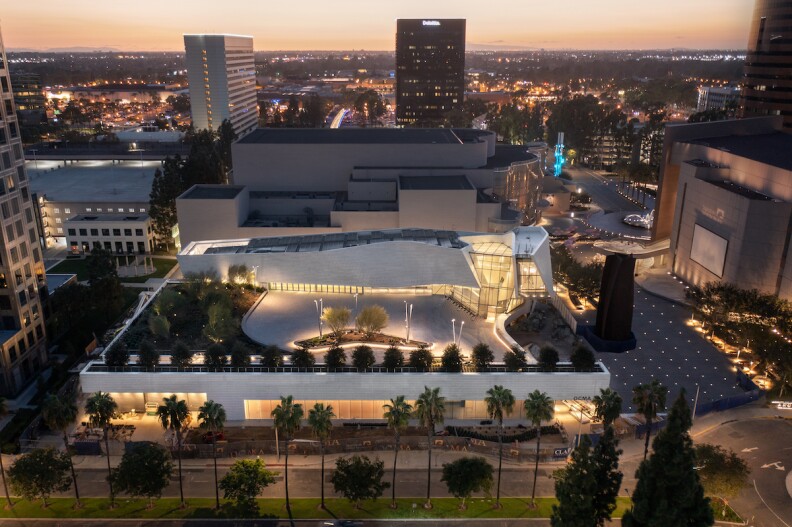 An aerial shot of the new Orange County Museum of Art in Costa Mesa.