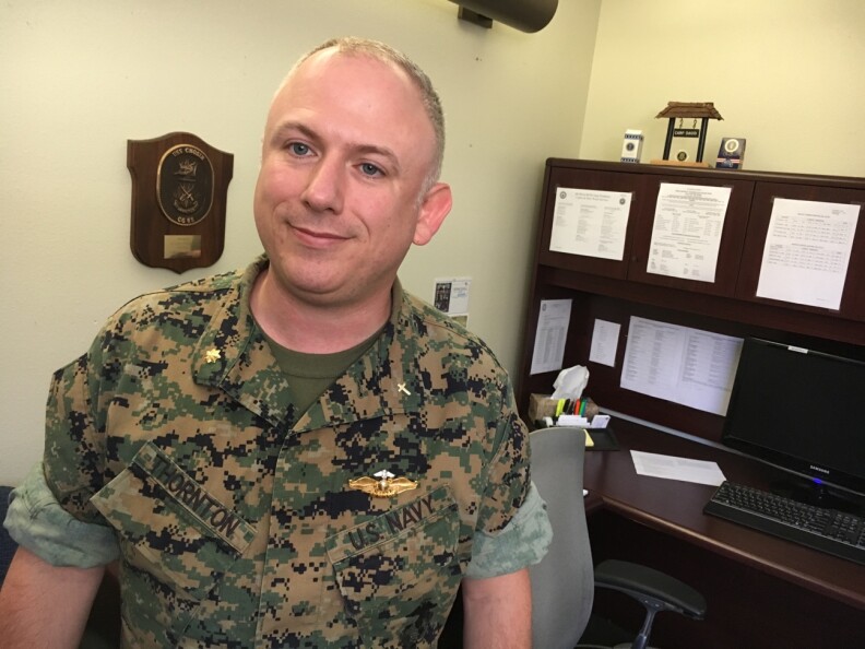 Lieutenant Commander Corey Thornton is the Chaplain at the Camp Pendleton Marine Base and helps facilitate the church groups that run the on-base food pantries for military families. "The Marine Corps sees family readiness as integral to the mission itself," he said. "If the family is not OK, then the Marine that's serving in that command is not OK."