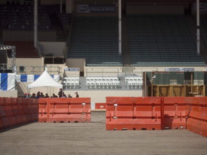 The DARPA Robotics Challenge obstacle course begins with a driving path. THOR must get into a car, drive and navigate around these obstacles and then get out of the car.