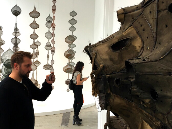 A sculpture by Lee Bontecou prepares to swallow an unwary photographer at Revolution in the Making, the first show at Hauser Wirth & Schimmel in the downtown LA arts district.