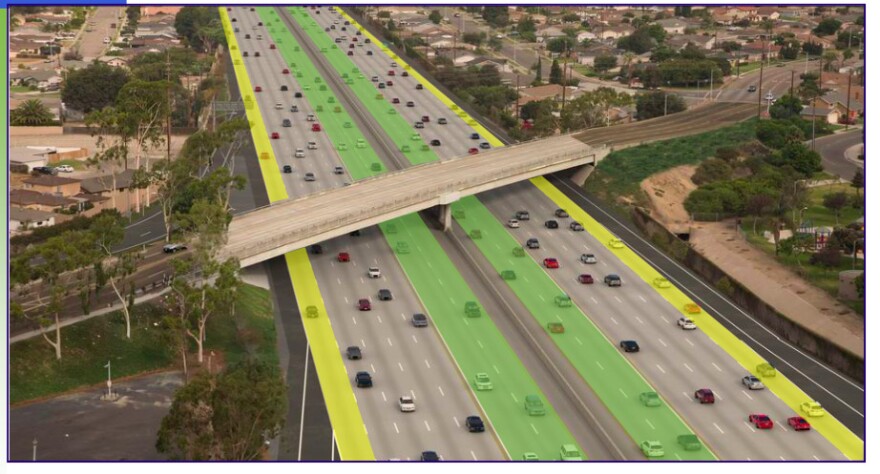 This is a drawing the Orange County Transportation Authority presented to the board on Monday in a staff report. "The existing carpool lane is combined with the new express lane to provide a dual lane express lanes facility," the report said. 