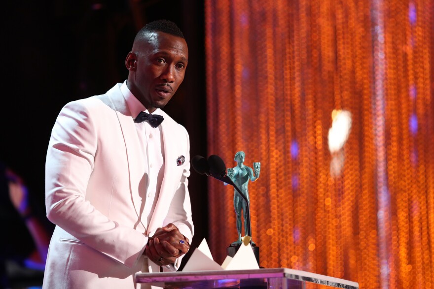 Actor Mahershala Ali, accepting the award for Male Actor in a Supporting Role, during The 23rd Annual Screen Actors Guild Awards at The Shrine Auditorium on January 29, 2017 in Los Angeles, California. 