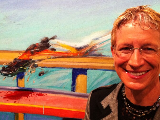 Victoria Price, Vincent's daughter, at Carlos Almaraz: A Life Recalled, at ELAC's Vincent Price Art Museum