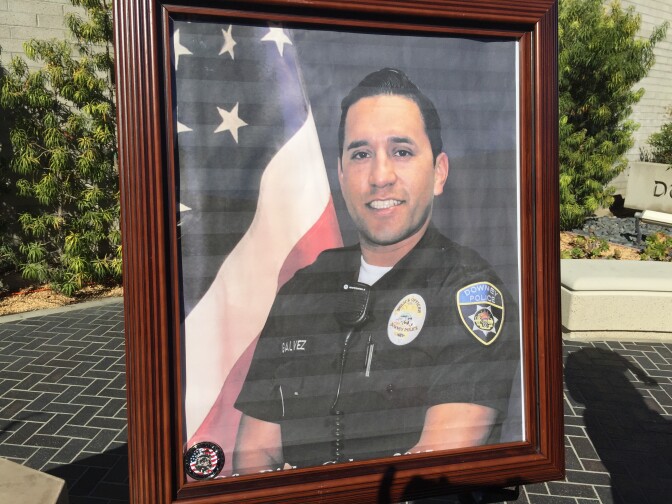 Downey Police Officer Ricky Galvez, a five-year veteran of the force, was shot and killed Wednesday night in the police station parking lot.
