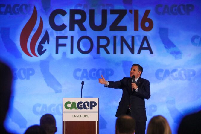 US Republican presidential candidate Ted Cruz addresses the California Republican Party 2016 Convention in Burlingame, California on Saturday, April 30, 2016. 