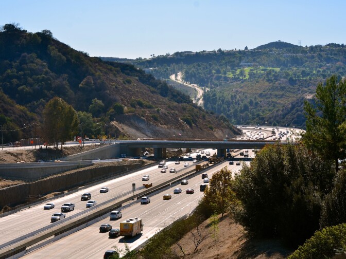 The 405 from the Mulholand bridge. Recent contraction on the freeway has unearthed rock formations that haven't seen the light of day for millions of years.