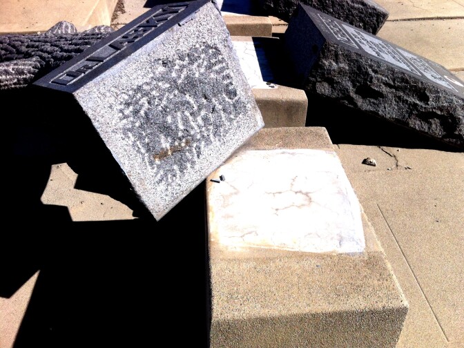 Toppled headstones at East LA's neglected Mt Zion cemetery.