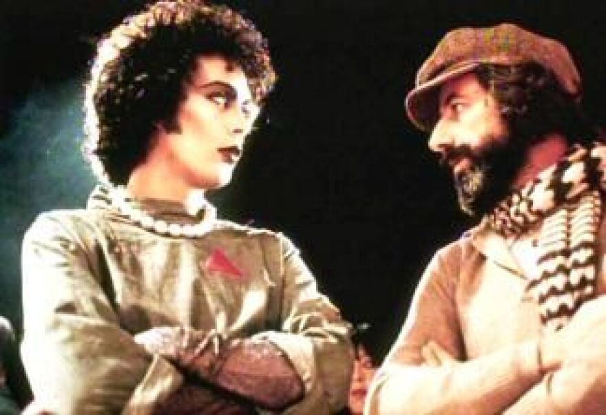 Tim Curry (L) and Lou Adler in a production shot from The Rocky Horror Picture Show.