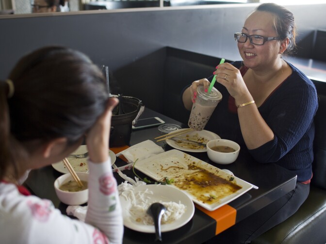 Tran Chau of Westminster has lunch at Tebo Tebo Tea Lounge in Little Saigon on Thursday, April 23, 2015 in Westminster. Chau has been to Tebo Tebo several times and usually orders a beef noodle dish.