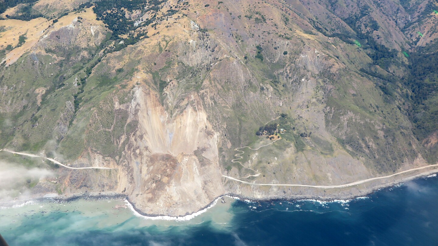 Landslide on Highway 1 near Gorda in Monterey County.