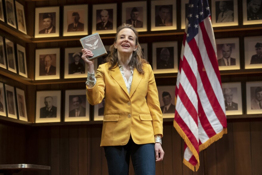 Maria Dizzia in the national tour of “What the Constitution Means to Me.” Written by Heidi Schreck and directed by Oliver Butler, at the Mark Taper Forum.