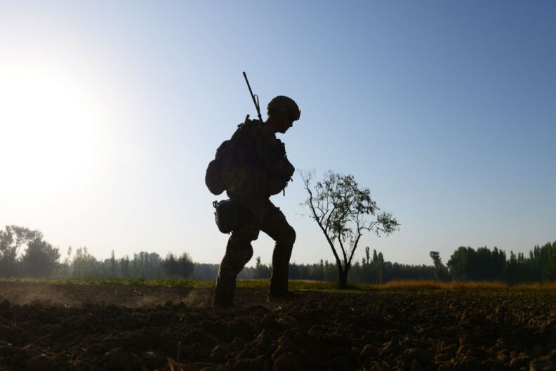 A US Army soldier attached to 2nd platoon, C troop, 1st Squadron (Airborne) ,91st U.S Cavalry Regiment, 173rd Airborne Brigade Combat Team operating under the NATO sponsored International Security Assistance Force (ISAF) patrols near Baraki Barak base in Logar Province, on October 13, 2012. NATO has insisted that there was no move towards a speedier withdrawal from Afghanistan despite recent setbacks, including deadly insider attacks, as the alliance prepared for its post-2014 role.