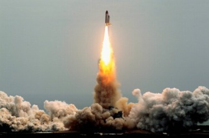 Space shuttle Atlantis blasts off from launch pad 39A at Kennedy Space Centern July 8, 2011 in Cape Canaveral, Florida.
