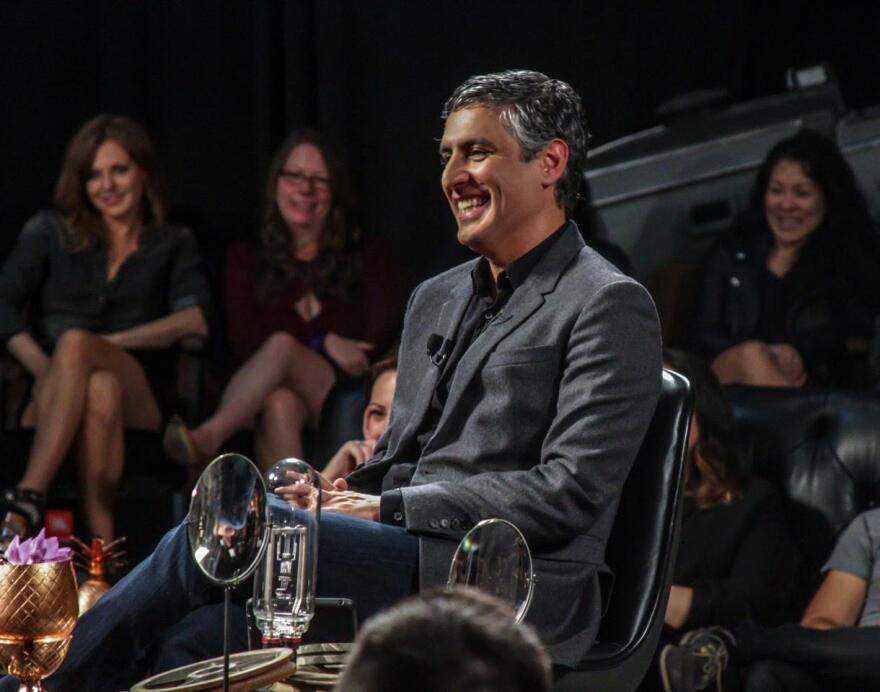 Reza Aslan on set of "Rough Draft", an interview show he hosts on Ovation.