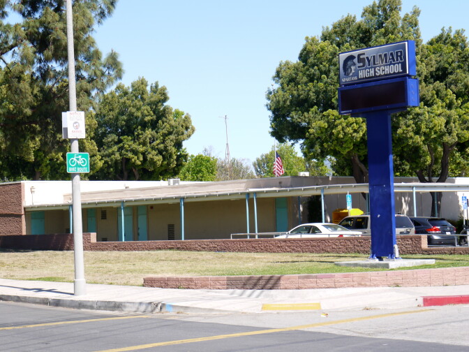 An exterior shot of Sylmar High School, which celebrated its 50th anniversary earlier this school year.  The school is one of more than 100 high schools in the Los Angeles Unified School District. 