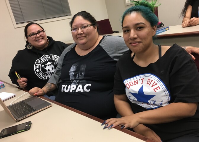 (L to R) Afton Johnson, Victoria Chubb, and Rebecca Waters took a business class at California Indian Nations College. They are members of the Morongo Band of Mission Indians.