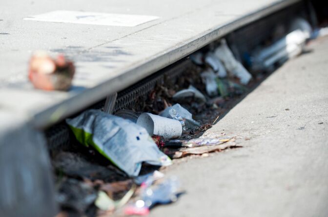 Screens above catch basins near the Tujunga Wash prevent trash from entering drains.