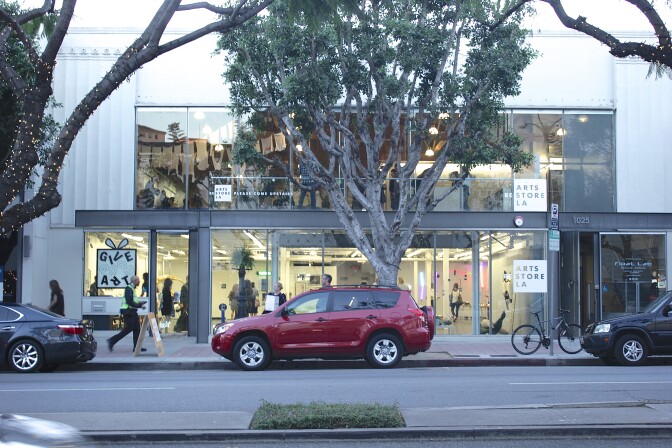 View of 1025 Westwood Boulevard, where Dosa Mercantile and Give Good Art have taken up temporary tenancy as part of the Hammer Arts ReStore event in Westwood, CA.