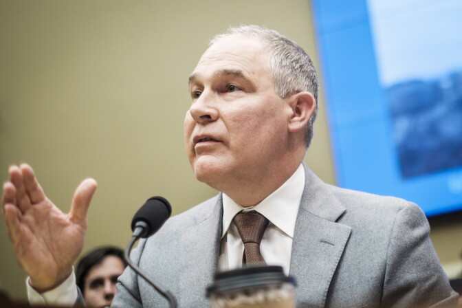 File: Environmental Protection Agency Administrator Scott Pruitt testifies before the House Energy and Commerce Committee about the mission of the U.S. Environmental Protection Agency on Dec. 7, 2017 in Washington, D.C.