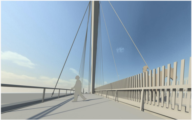 A rendering of the North Atwater bridge shows two decks - one for equestrian use, the other for pedestrian and bike traffic.