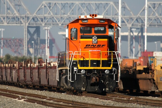 File: A Burlington Northern Santa Fe train sits idle at the Port of Oakland Nov. 3, 2009 in Oakland.