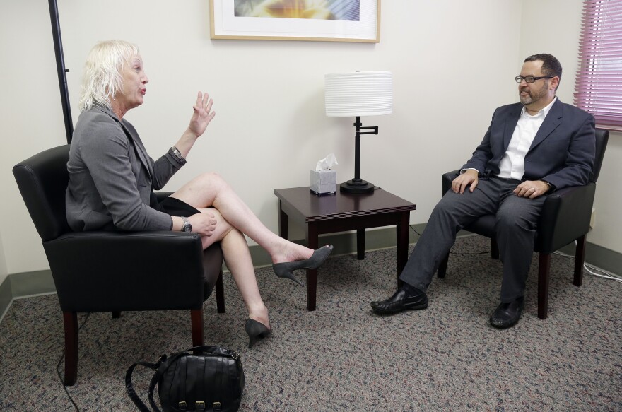 Rachel Sorrow, at left, a transgender woman, attends a therapy session with Dr. Dan Karasic, a psychiatrist with the Center of Excellence for Transgender Health, at San Francisco General Hospital in San Francisco,  Friday, July 20, 2012. The nation’s psychiatric establishment is wrestling with questions on proper treatment of transgender people as it works to overhaul its diagnostic manual for the first time in almost two decades. Advocates have spent years lobbying the American Psychiatric Association to rewrite or even remove the categories typically used to diagnose transgender people, arguing that terms like Gender Identity Disorder and Transvestic Fetishism promote discrimination by broad-brushing a diverse population with the stigma of mental illness.