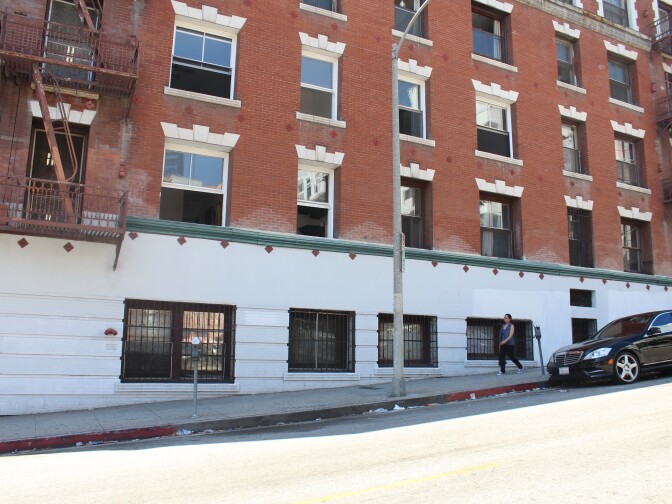 The Prince Rupert Arms apartment building. In the 1940s, Lisa Ben and Jim Kepner would meet with other science fiction writers in the basement room, seen at street level here.