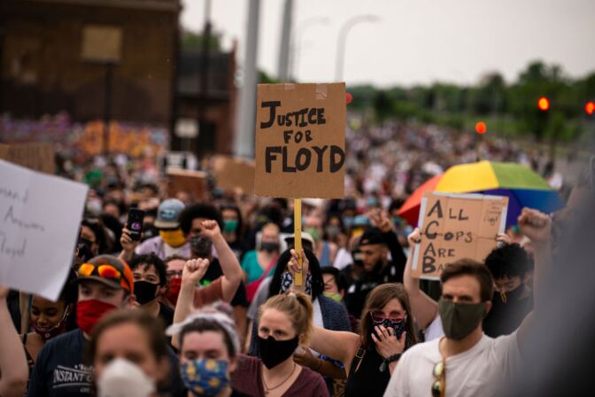 MINNEAPOLIS, MN - MAY 26: Protesters march on Hiawatha Avenue while decrying the killing of George Floyd on May 26, 2020 in Minneapolis, Minnesota. Four Minneapolis police officers have been fired after a video taken by a bystander was posted on social media showing Floyd's neck being pinned to the ground by an officer as he repeatedly said, "I can’t breathe". Floyd was later pronounced dead while in police custody after being transported to Hennepin County Medical Center. (Photo by Stephen Maturen/Getty Images)