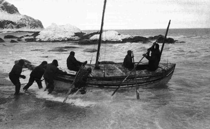 Shackleton and crew and the James Caird
