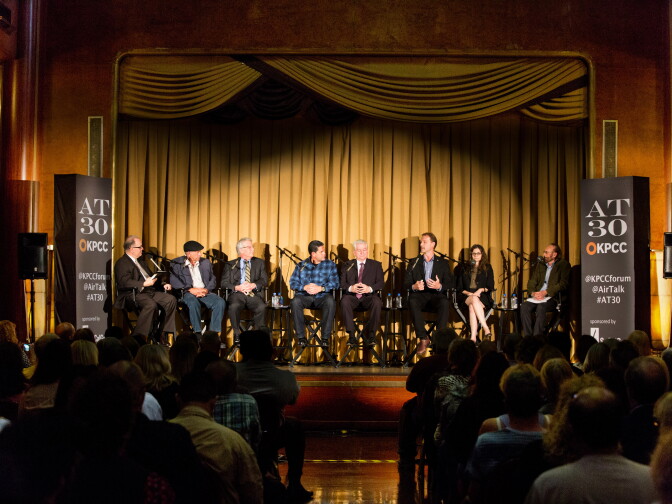 Larry Mantle hosts a discussion on the future of LA’s ports at the Queen Mary in Long Beach on June 2, 2015.