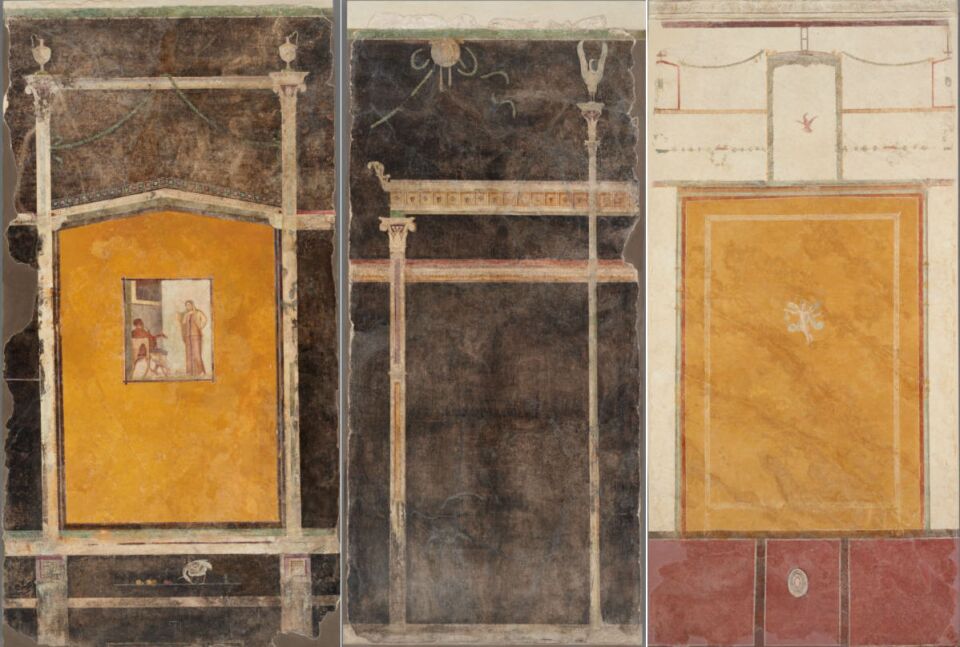 Three frescos excavated from a 1st century villa near Pompeii are on display for the first time ever at the Getty Villa.