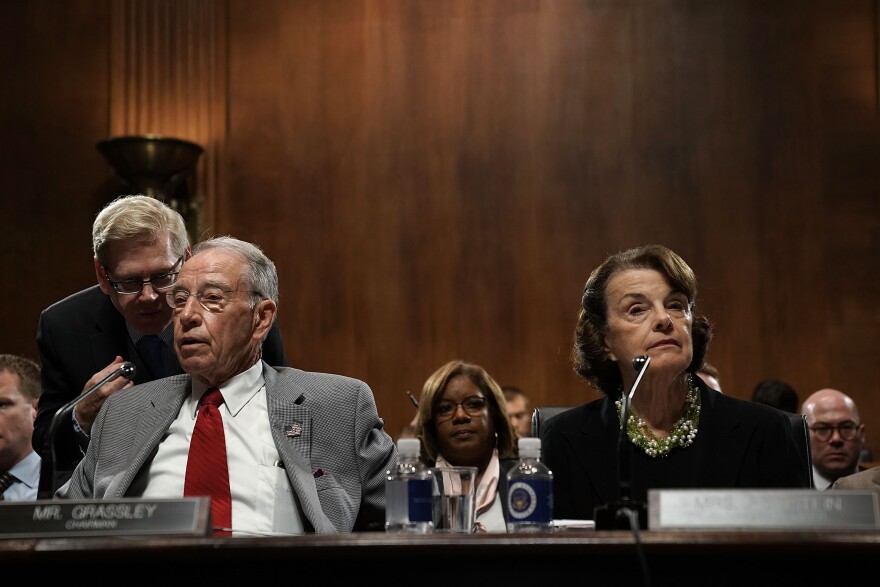WASHINGTON, DC - SEPTEMBER 13:  Committee Chairman U.S. Sen. Chuck Grassley (R-IA) (L) and ranking member Sen. Dianne Feinstein (D-CA) (R) participate in a markup hearing before the Senate Judiciary Committee September 13, 2018 on Capitol Hill in Washington, DC. A request during the hearing by the Democrats to subpoena documents on Supreme Court nominee Brett Kavanaugh's job as staff secretary in the George W. Bush administration was rejected by the Republicans. Chairman Grassley announced that the committee will hold its final vote on the nomination on September 20, 2018.  (Photo by Alex Wong/Getty Images)