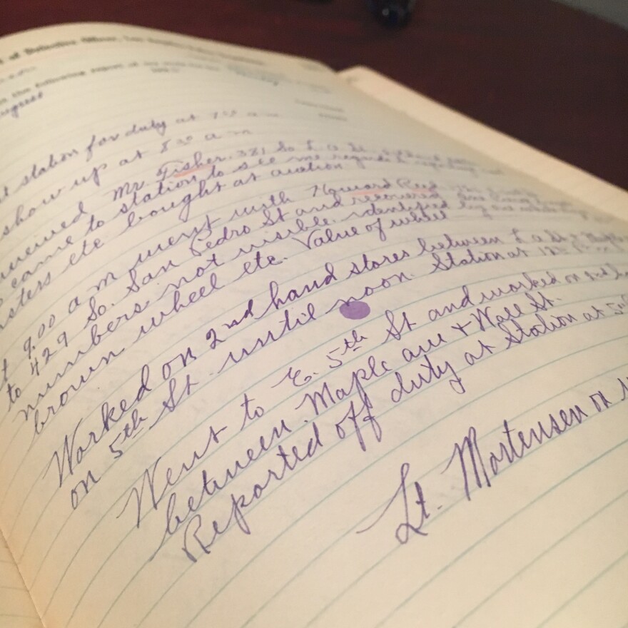 Photo of a 1925 Los Angeles Police Department ledger, which will be available at the 2018 California International Antiquarian Book Fair.