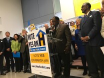 L.A. County Supervisor Mark Ridley-Thomas kicks off the campaign to raise L.A.'s sales tax to pay for homeless services.