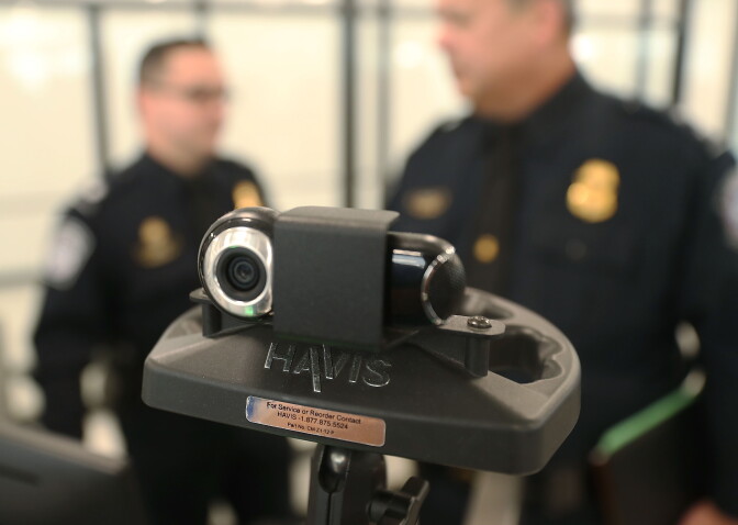 MIAMI, FL - FEBRUARY 27:  The camera is seen on a facial recognition device as U.S. Customs and Border Protection officers use it Miami International Airport to screen travelers entering the United States on February 27, 2018 in Miami, Florida.  The facility is the first in the country that is dedicated to providing expedited passport screening via facial recognition technology, which verifies a traveler's identity by matching them to the document they are presenting.  (Photo by Joe Raedle/Getty Images)