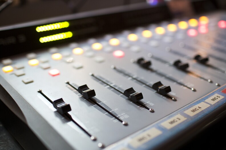 The soundboard at SkidRow Studios in downtown Los Angeles.