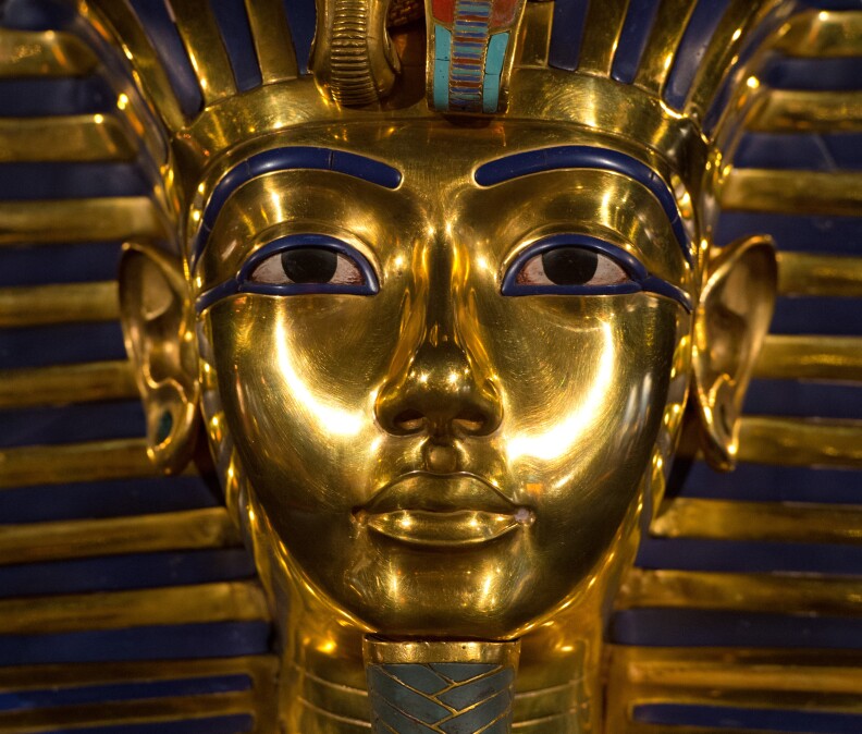 A replica of the mask of Egyptian pharaoh Tutankhamun is seen during a preview of the show 'Tutankhamun - His Tomb and His Treasures' on March 7, 2013 in Berlin.