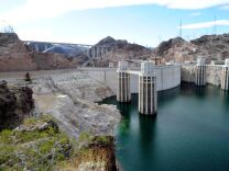  A general view of the Mike O'Callaghan-Pat Tillman Memorial Bridge part of the Hoover Dam Bypass Project is seen left of the Hoover Dam October 26, 2010 in the Lake Mead National Recreation Area, Arizona. The 1,900-foot-long structure sits 890 feet above the Colorado River, about a quarter of a mile downstream from the Hoover Dam. The USD 240 million four-lane bypass project to relieve vehicle traffic on the Hoover Dam began in 2003, and opened to traffic on October 19.  