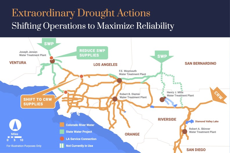 An October 2021 map of the Metropolitan Water District's distribution operations during drought years.
