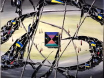 A painting by Victor Makohonenko from his 'Good and Evil' Collection. The piece includes colors of the Ukrainian flag. 