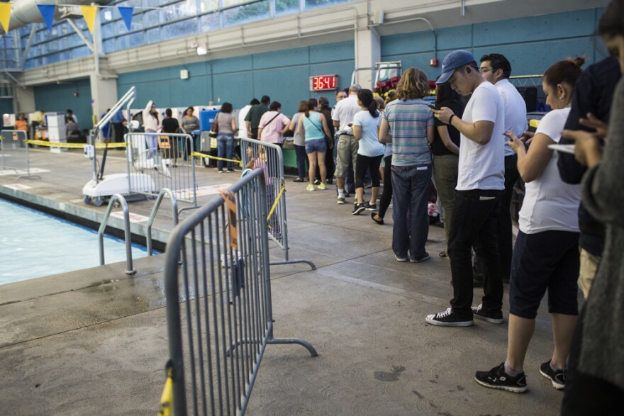 Voters cast their ballots at Echo Park Deep Pool in Los Angeles on Tuesday afternoon, Nov. 8, 2016.