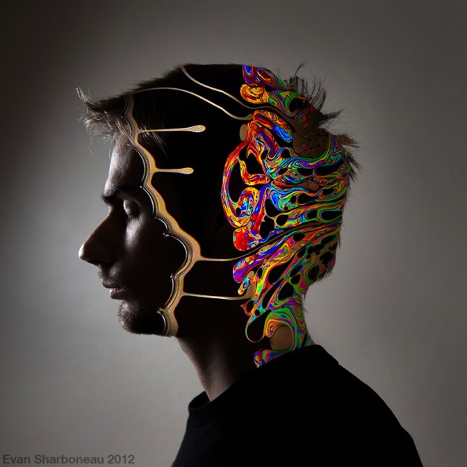 Conceptual side profile of a human face, with see through illustration of the brain.