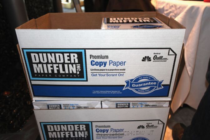 Actual Dunder Mifflin paper during the "The Office" Stars Kate Flannery And Oscar Nunez Support for Quill.com's Launch Of Dunder Mifflin Paperon December 13, 2011 in New York City.  