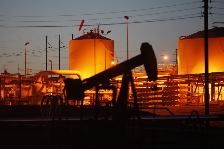 Pump jacks and wells are seen in an oil field on the Monterey Shale formation where gas and oil extraction using hydraulic fracturing, or fracking, is on the verge of a boom on March 23, 2014 near McKittrick, California. Critics of fracking in California cite concerns over water usage and possible chemical pollution of ground water sources as California farmers are forced to leave unprecedented expanses of fields fallow in one of the worst droughts in California history. Concerns also include the possibility of earthquakes triggered by the fracking process which injects water, sand and various chemicals under high pressure into the ground to break the rock to release oil and gas for extraction though a well. The 800-mile-long San Andreas Fault runs north and south on the western side of the Monterey Formation in the Central Valley and is thought to be the most dangerous fault in the nation. Proponents of the fracking boom saying that the expansion of petroleum extraction is good for the economy and security by developing more domestic energy sources and increasing gas and oil exports.   (Photo by David McNew/Getty Images)