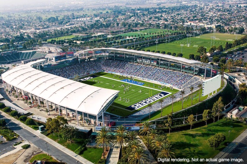 Mocked images of L.A. Chargers at StubHub Center.