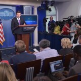 White House Press Secretary speaks on June 12, 2015 in the Brady Breifing Room of the White House in Washington, DC. 