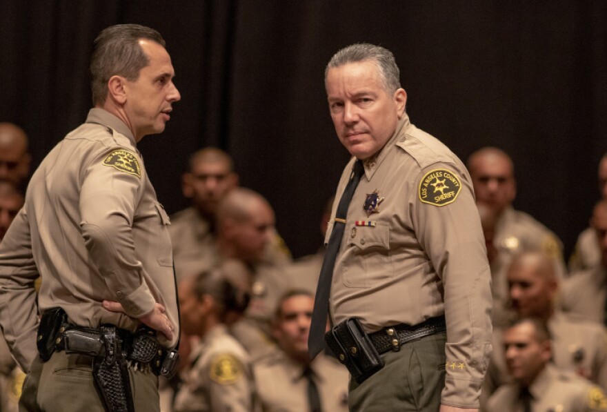 Los Angeles County Sheriff Alex Villanueva at the graduation ceremony for the Los Angeles County Sheriff's Academy class 433 at East Los Angeles College, Friday, January 4, 2019. 
